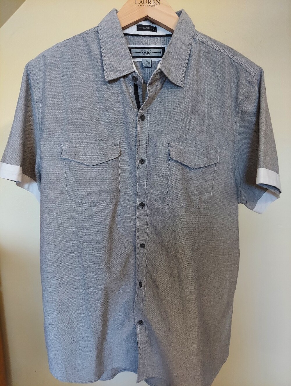PD&C PAPER DENIM & CLOTH Micro Print Stretch Short Sleeve Shirt Size L Slim Fit